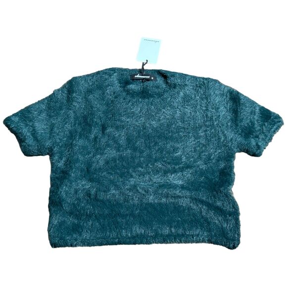 Olivaceous Mohair Crop Top Women's Medium Green Nylon Short Sleeve Pullover - Picture 1 of 8